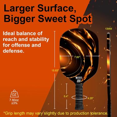 Pickleball ракетка Edgeless Graphit T700 Multilayer з карбону, подовжений хват, комфортний хват, великі зони влучання, сертифікована USAPA, для досвідчених гравців Rapid Fire