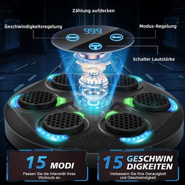 Музичний боксерський тренажер з Bluetooth, настінний, з рукавичками, 15 режимів швидкості та лічильник ударів для дорослих