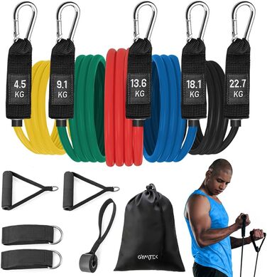Набір еспандерів Gymtek 5 Fitnessband: стрічки, петлі для ніг, дверний анкер, сумка – для фітнесу та тренувань