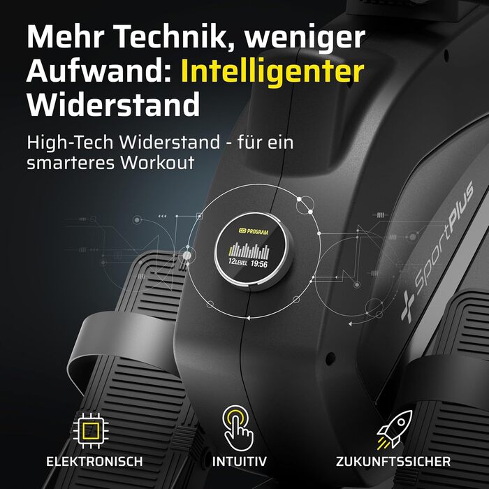 Гребний тренажер SportPlus для дому, складаний, з тихою магнітною системою гальмування, комп'ютер для тренувань, фітнес-обладнання для дому, Indoor гребний тренажер, сумісний з додатком (Premium)