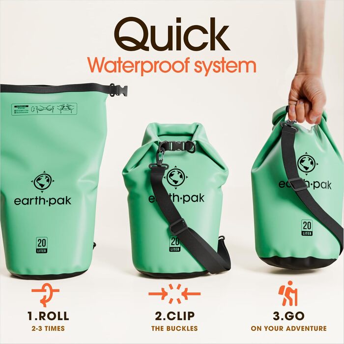 Earth Pak Packsack Rolltop 10L: Водонепроникний рюкзак з водонепроникним чохлом для телефону - для каякінгу, походів, кемпінгу, риболовлі, сплавів (Морський пінограй)