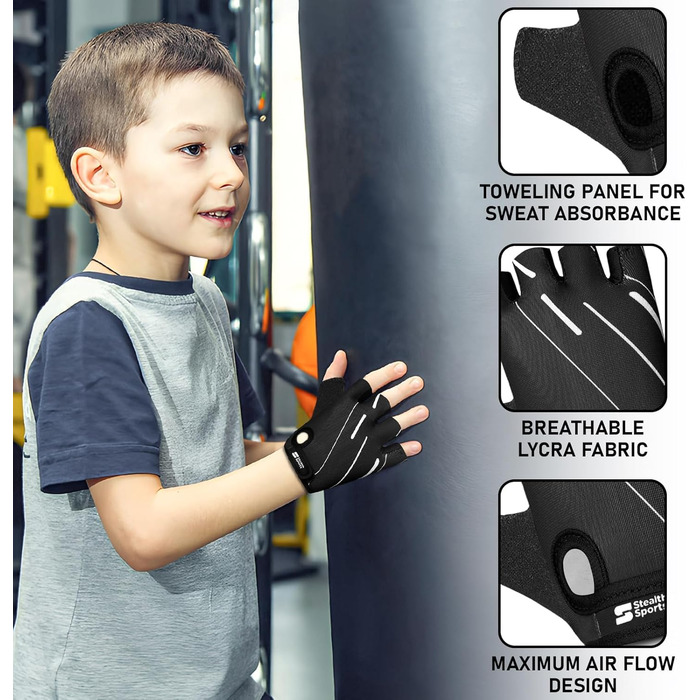 Фітнес рукавички Stealth Port для жінок та чоловіків - дихаючі, з неслизьким покриттям, з підкладкою для кросфіту, бодібілдингу, велоспорту та силових тренувань (XS, чорний)