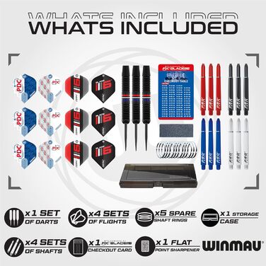 Набір для дартсу WINMAU PDC Ultimate, сталеві дротики 22 г з латуні, аксесуари, оперення та стержні