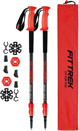 Тrekking Sticks FitTrek: Телескопічні палиці для ходьби та трекінгу (алюміній 6061, червоні)