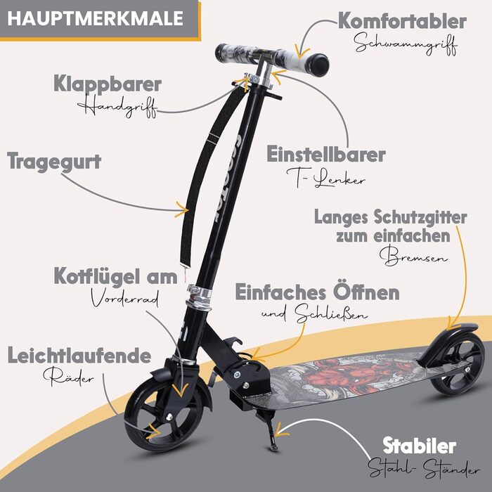 Самокат дитячий Habib Cityroller складаний, регульований, для дітей та підлітків (6-16 років), чорний