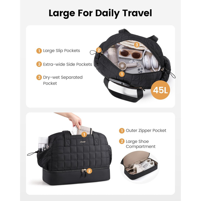 LOVEVOOK Спортивна сумка-рюкзак 35л, водонепроникна, для подорожей, авіаперельоти, чорна