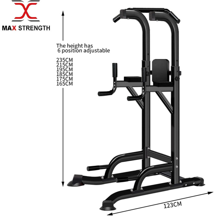 MAXSTRENGTH Багатофункціональний турнік-стійка для віджимань, вертикальне піднімання колін, турнік для підтягувань, чорний