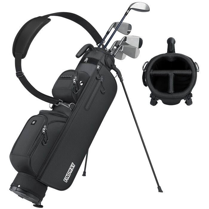 Сумка для гольфу Findway, легка та портативна, з підставкою, 3 відділення, регульований плечовий ремінь, 5 кишень та ручка, для чоловіків та жінок (чорна)