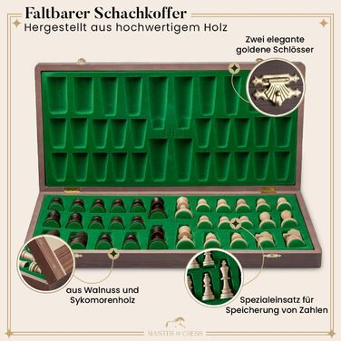 Набір для шахів Tournament Schach Spiel Set NO. 6 | Master Of Chess | Шаховий набір з дерев'яною шахівницею 54x54 см | З шаховими фігурами Staunton з горіха та ясену | Преміум якість