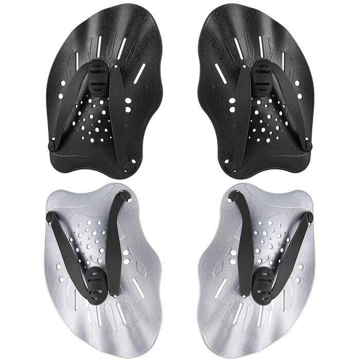 Набір з 2 шт. тренувальних весла для плавання, допомога для силових тренувань у басейні, унісекс, чорний