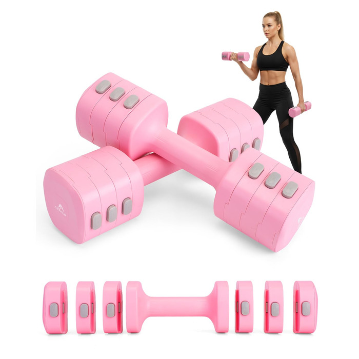 Набір гантелей Abahub 4-в-1, регульовані штанги для дому, фітнесу та силових тренувань. Ідеально для жінок та початківців, рожеві гантелі 1-2.5 кг (2 шт.)