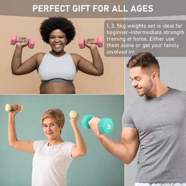 Набір гантелей KurzhanTel для дому та фітнесу, 18 кг (бежевий, рожевий, тіффані)