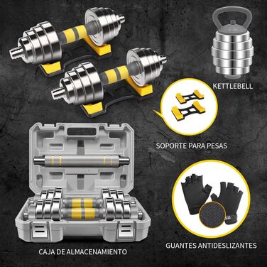 Регульований набір гантелей PHOEROS 20/30/40 KG: 3-в-1 (гантелі, штанга, гиря), сталеві гантелі для фітнесу вдома, для жінок та чоловіків, 20 KG
