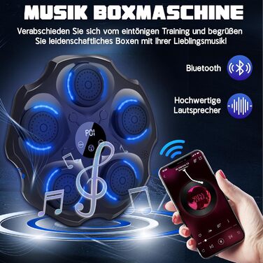 Музична боксерська машина Lvelfe з LED-підсвічуванням, Bluetooth, 9 режимів швидкості та лічильником, чорна