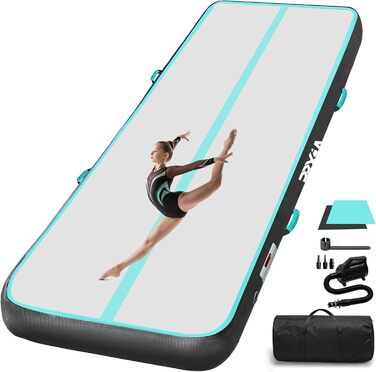 Гімнастична килимок Air Matte Track 3M/4M/5M/6M, килимок для стрибків та гімнастики 10/20 см заввишки з повним аксесуаром, надувний килимок для гімнастики для дому та на вулиці, йога (м'ятно-чорний, 600*100*20 см)