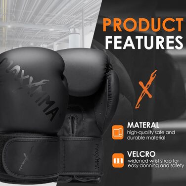 Боксерські рукавички MaxxMMA Pro Style для чоловіків та жінок, 10 унцій, чорні. Ідеально для тренувань, спарингу, муай-тай, кікбоксингу та роботи з мішком.