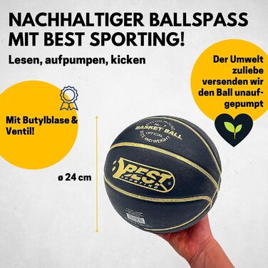 Баскетбольний м'яч Best Sporting Playoff, розмір 7, для вулиці, чорний із золотом, офіційна вага та розмір, високоякісний