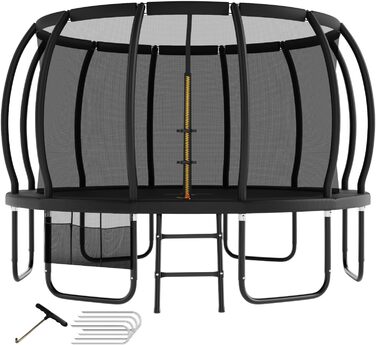 Дитячий батут для вулиці Trampolin, діаметр 228/305/366/427 см, із захисною сіткою, драбинкою і рукавицею, дизайн гарбуза, сертифікат GS, навантаження до 150 кг
