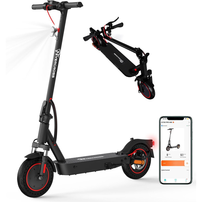 Електросамокат EVERCROSS EV10K PRO з ABE, 10'' складаний, для дорослих, 400 Вт, 10,4 А·год, до 20 км/год, з додатком, LED-дисплеєм, подвійним гальмом, чорний