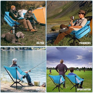 Складний туристичний стілець VILLEY, блакитний, з алюмінієвим каркасом, 150 кг, з сумкою для відпочинку та риболовлі