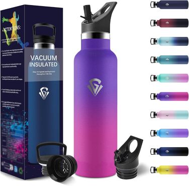 Термопляшка 500 мл, нержавіюча сталь, з соломкою, BPA Free, подвійні стінки, ізольована, для води, термопляшка, підходить для газованої води, кольори: темно-синій та темно-фіолетовий