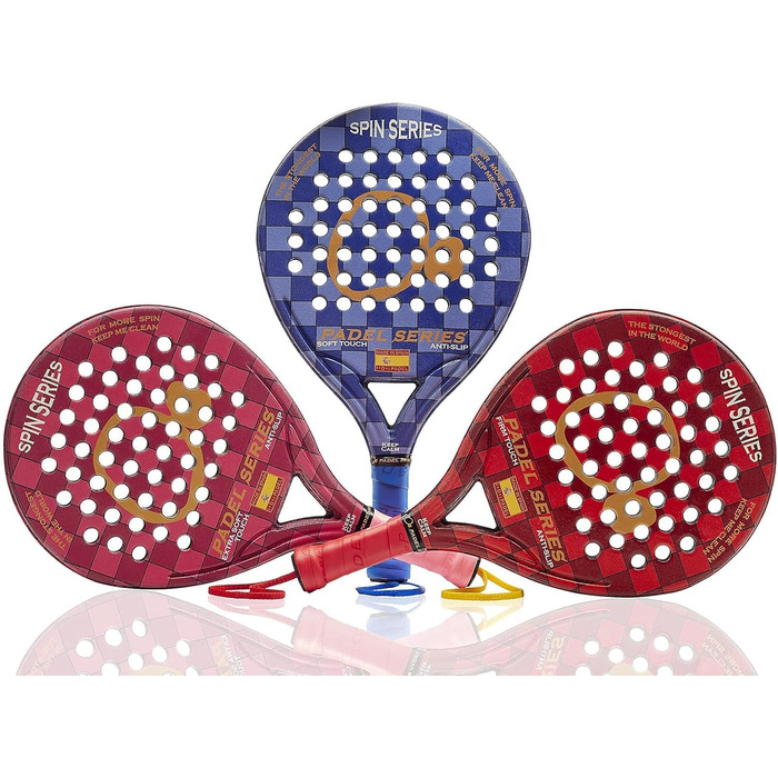 Падель ракетки PADEL SERIES SPIN із ABS та полікарбонату, антиковзкі, гумові сторони, максимальна продуктивність, червоний (жорсткий), синій (м'який), фуксія (дуже м'який)