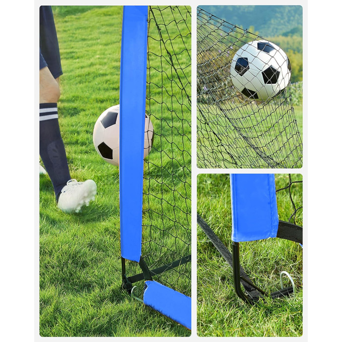 SONGMICS Ворота для футболу дитячі, 2 шт., Pop-up, 90x120x90 см, швидкий монтаж, для саду, парку, пляжу, стійки з скловолокна, Oxford-тканина та поліестерна сітка (блакитні)