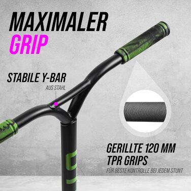 Скутер Apollo Hawk Stunt - фристайл для дітей та дорослих, чорний/зелений