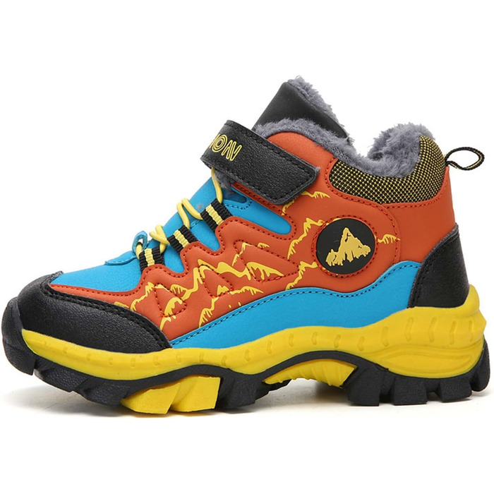 Дитячі зимові черевики Meidiastra для ходьби та трекінгу: теплі, водонепроникні, з неслизькою підошвою та застібкою-липучкою (30-40 EU), зелені та помаранчеві кольори