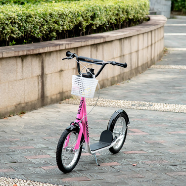 HOMCOM Дитячий скутер Скутер Kick Scooter з регулюванням висоти гальмівного кошика для 5-12 дитячих самокатів Kickboard Алюмінієвий сплав Гума Рожевий + Білий | Аосом