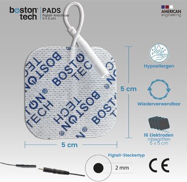 Boston Tech ME89 PRO TENS EMS: Апарат для терапії болю, 7 режимів, стимуляція м'язів, 4 електроди, 9V, захист від падіння