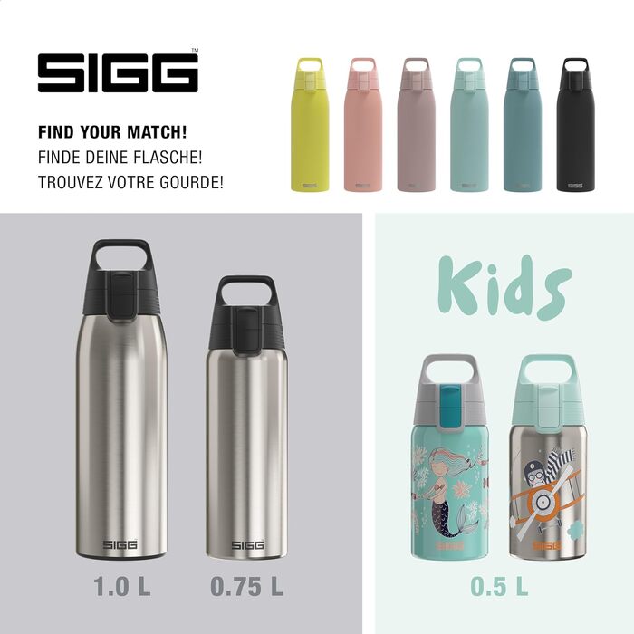 Сталева пляшка для води Sigg Shield ONE для газованих напоїв, герметична, BPA-free, 1 л, Brushed
