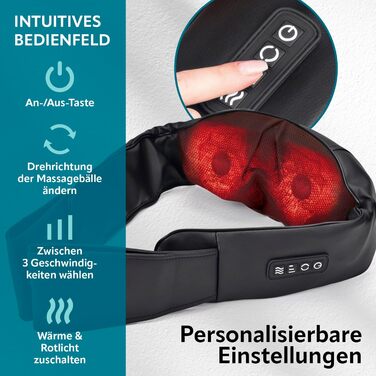 Масажер для шиї та спини VITALmaxx Shiatsu з підігрівом, 8 масажних роликів, чорний