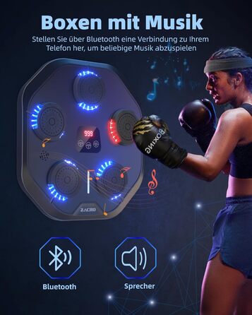 Музична боксмашина Zacro з LED-підсвіткою, розумна боксмашина, настінна, 9 режимів/швидкостей, з рукавичками та повязкою, чорна