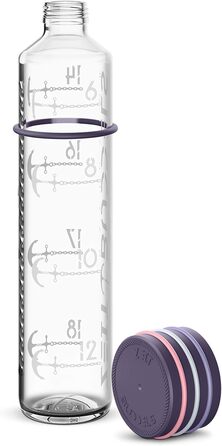 Мотиваційна пляшка для води 1 л з часовими мітками NAVIGATOR, лілова, скляна, BPA free, для газованої води, протиударна, герметична