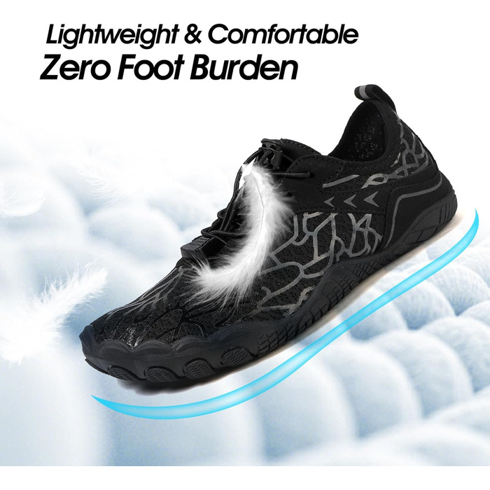 Жіночі босижні тапки, водяні черевики з п'ятипалою підошвою, антиковзаюча поверхня, швидковисихаюча дренажна система, легкі босижні черевики для багатоцільових активностей, біло-блакитні, розміри 36-47 EU (чорно-сірі 811, 41 EU)