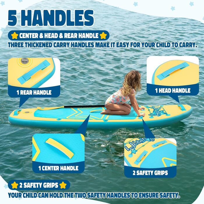 Надувне SUP-борд для дітей та підлітків (жовта зірка) - комплект з аксесуарами