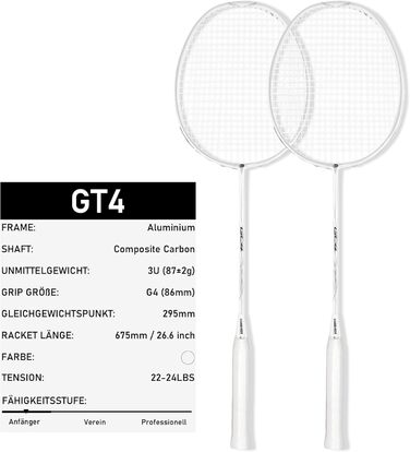 Набір для бадмінтону OGEENIER: 2 ракетки, 2 обмотки, 2 волани, 1 ракетка з сумкою (3 1/4 дюйми)