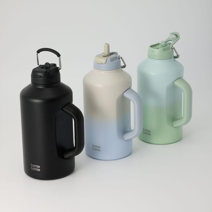 Термос-пляшка BOTTLE BOTTLE 1,8 л з трубочкою, подвійна кришка, спортивна вакуумна пляшка з нержавіючої сталі з ручкою, сіро-блакитна
