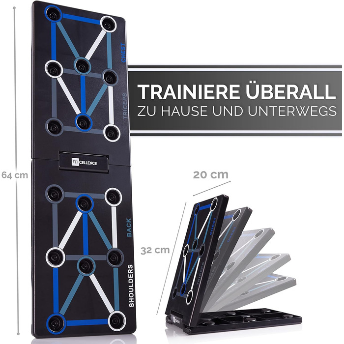 Складне дошка для віджимань 12-в-1 з планом тренувань - Преміум якість [Розроблено в Німеччині] з інструкцією для тренувань