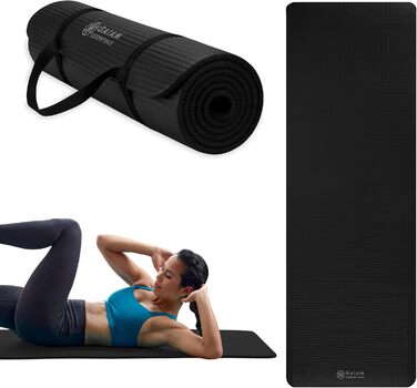 Yogamat Gaiam Essentials, товстий (1 см) чорний, 183x61 см, з ременем для транспортування - для йоги та фітнесу