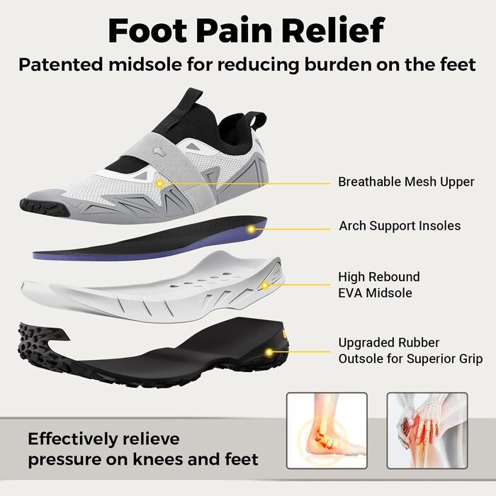 Черевики для хайкінгу FitVille для чоловіків, широкі, трекінгові, slip-on, Outdoor, дихаючі, для ходьби, антиковзаючі, повсякденні, широкі кросівки 47 EU X-широкі, Nebel Mondgrau