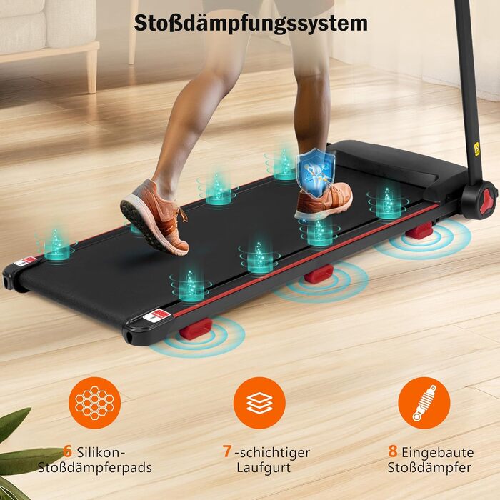 Біговий тренажер для дому, складаний, швидкість до 14 км/год, вантажопідйомність 120 кг, тримач для планшета, Bluetooth-динамік, німецька якість, USB-зарядка, кут нахилу 8%