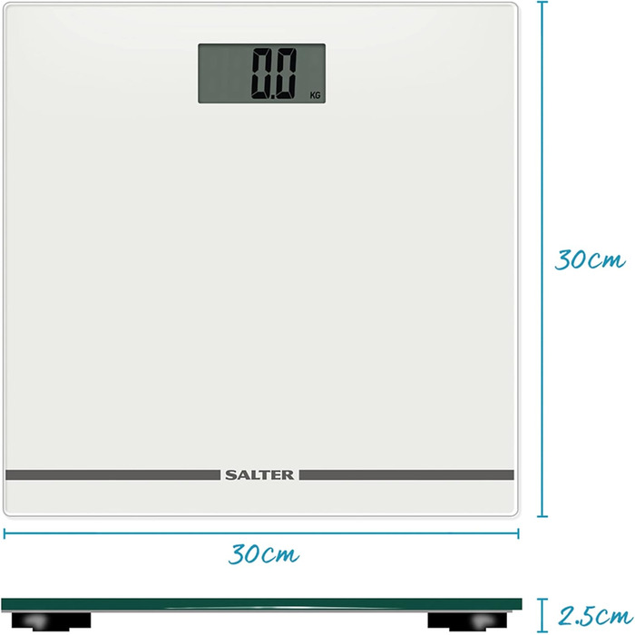 Електронна скляна вага для ванної Salter 9205 WH3R, велике LCD-дисплей, максимальна вага 180 кг, автоматичне вмикання, біла