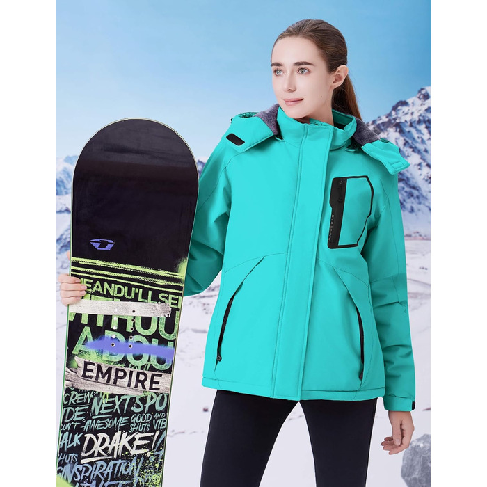 Жіноча водонепроникна куртка WULFUL для сноубордингу та лижного спорту, зимова, з капюшоном, колір блакитний