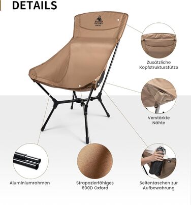 Складний туристичний стілець OneTigris OASISFLEX: міцний, легкий, з кишенями для відпочинку на природі та риболовлі (Kojote Brown)