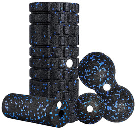 Набір масажних роликів для м'язів та фасцій (Foam Roller Set): великий ролик, міні-ролик та дуо-бол для йоги та відновлення, синій