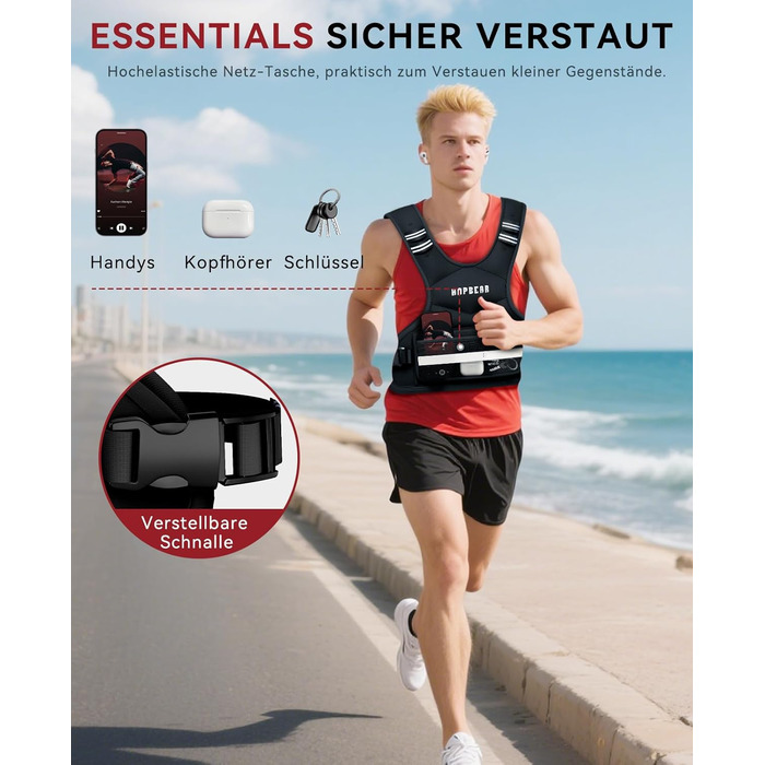 Вага для тренувань HAPBEAR регульована, 1.8–4.5 кг, для чоловіків та жінок, з кишенею для гантелі, ідеальна для фітнесу, силових тренувань, бігу та схуднення, чорна