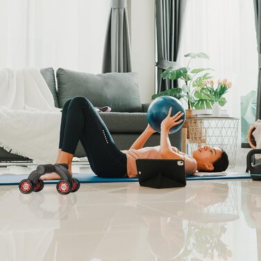 Ролер для пресу Relaxdays з 4 колесами, тренажер для дому, для жінок та чоловіків, чорний/червоний