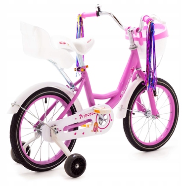 Дитячий велосипед 14 дюймів для дівчинки, рожевий, зі стрічками та сидінням